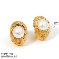 Boucles d'oreilles rétro en métal texturé en forme de C, imitation perle, anti-transpiration, style vintage, pour femme, cadeau, usage quotidien ou soirée