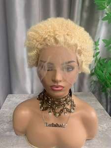 CF398 <span class=keywords><strong>Peluca</strong></span> de Cabello Humano Virgen Brasileño con Encaje Completo, Rizado Afro Kinky, Rubio 613, para Trenzas y <span class=keywords><strong>Rastas</strong></span>, 10 Pulgadas - Product Image 3