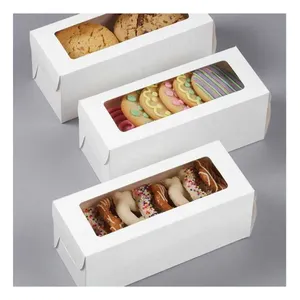 Custom print logo design white cardboard doughnut packing boxes cookies donut packaging paper bagel box with window