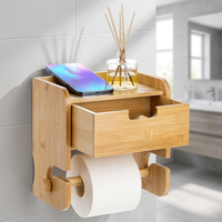 Porte-papier toilette mural en bambou, support pour rouleau de papier toilette avec boîte de rangement pour salle de bain et cuisine