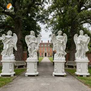 Statua di Angelo delle Quattro Stagioni in Marmo Bianco a Grandezza Naturale MILY, Scultura in Stile Europeo per Giardini e Ville all'Aperto - Product Image 1