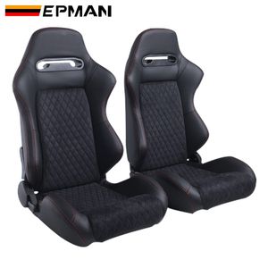 เบาะนั่งรถแข่ง EPMAN ปรับเอนได้ สีดำ รุ่น JDM Sport Racing Bucket Seats แบบมีรางเลื่อน ตะเข็บสีแดง หุ้มหนังกลับสีดำ ซ้าย-ขวา รุ่น JBR1035BR - Product Image 1