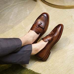 Chaussures pour hommes en cuir véritable haut de gamme, à bout carré, à enfiler, pour le bureau et la carrière, collection automne - Product Image 4