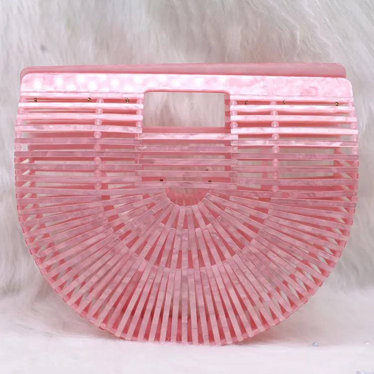 Fashionable Semi-circular Acrylic Clutch Unique Basket Design Acrylic Evening Bag