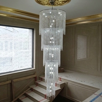 Lustre cylindrique de luxe en cristal, suspension en acier inoxydable pour villa, escalier, hall d'hôtel
