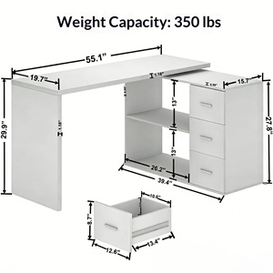 Escritorio de Computadora Moderno de Madera Blanca, Escritorio de Oficina en Forma de L Reversible con Estantes de Almacenamiento, Muebles para Oficina en <span class=keywords><strong>Casa</strong></span> - Product Image 2