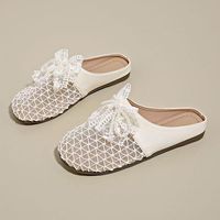 Sandales plates d'été pour femmes, style coréen, à nœud sur l'orteil, design ajouré français, en maille respirante, antidérapantes et légères