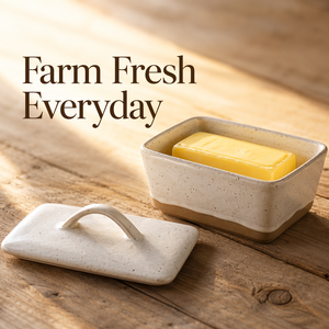 Beurrier en céramique avec couvercle, grand modèle, style campagnard, récipient à fromage avec couvercle <span class=keywords><strong>et</strong></span> poignée à boucle pour rangement sur comptoir de cuisine - Product Image 4