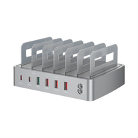 QC3.0 pengisi daya USB Multi-Port, pengisi daya ponsel Universal USB C Desktop berdiri stasiun pengisian cepat untuk ponsel