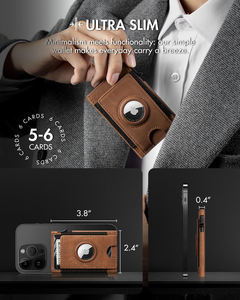 Cartera de aluminio de cuero de grano completo para negocios, tarjetero Delgado inteligente RFID Pop up ID, cartera para tarjetas de crédito con soporte para rastreador de etiquetas de aire - Product Image 4