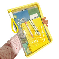 Pochette de classement A4 transparente et colorée avec fermeture éclair, motif yeux de dessin animé Kawaii, avec cordon de transport, pour organiser les papiers de bureau