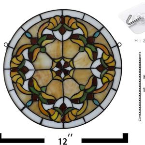Panneau de fenêtre en verre Tiffany massif de 12 pouces, style baroque, motif floral jaune, avec crochet à chaîne, pour salon et cuisine - Product Image 5