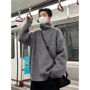 Pull cardigan à capuche en tricot jacquard rétro américain, style décontracté unisexe, automne-hiver, veste de couple, anti-boulochage, fin - Product Image 1