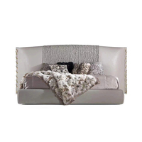 Lit double King Size, style italien moderne, luxe, tissu rembourré, cadre en pin, avec rangement
