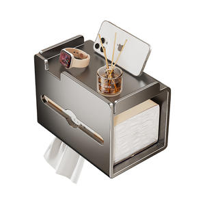 Porte-papier toilette rectangulaire auto-adhésif Blue Vine, couleur gris anthracite, moderne, fixation murale sans perçage, étagère de salle de bain - Product Image 1