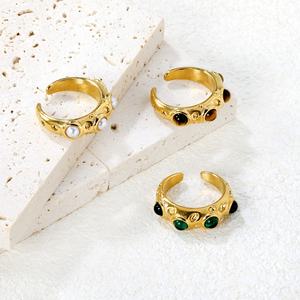 Wholesale Trendy Stainless Steel Jewelry Chunky Hollow <b>Open</b> Adjustable Wedding Engagement Turquoise <b>Rings</b> for Women - Product Image 4