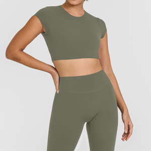 Women's Yoga Set Black Cut Out Back Short Sleeve High Elasticity Fitness Workout Wear For Young Women Summer 2025 - Product Image 2