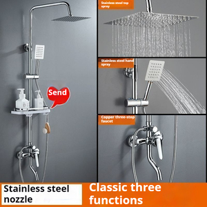 Système <span class=keywords><strong>de</strong></span> <span class=keywords><strong>douche</strong></span> carré à température constante ensemble <span class=keywords><strong>de</strong></span> <span class=keywords><strong>douche</strong></span> <span class=keywords><strong>de</strong></span> salle <span class=keywords><strong>de</strong></span> bain à <span class=keywords><strong>sortie</strong></span> chaude et froide à quatre voies avec étagère porte-serviettes finition chromée - Product Image 4