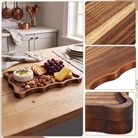 Plateaux de service en bois d'acacia, lot de 6, plateaux de service en bois festonnés, planches à charcuterie, assiettes à fromage pour la maison, la cuisine, décoratifs