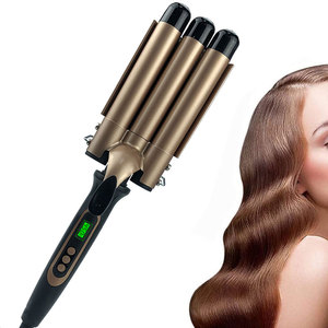 เครื่องม้วนผมไฟฟ้าเซรามิกทัวร์มาลีน100%,เครื่องม้วนผมไฟฟ้าดัดผมนางเงือก3บาร์เรลขนาด25มม. แบบมืออาชีพ - Product Image 1