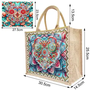 Bolsa de mão em mosaico com desenho de diamante DIY, sacola organizadora de sacolas de compras para animais e artesanato, presente artesanal para presente, desenho de dragão