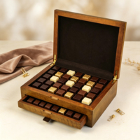 Coffret de présentation double couche en bois massif fait main, gravé avec logo personnalisé en relief, pour chocolats de festival, cadeau de luxe