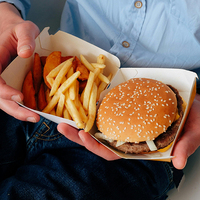Boîte d'emballage pour hamburgers en papier kraft rigide, écologique, recyclable, avec impression flexographique et gaufrage, qualité alimentaire