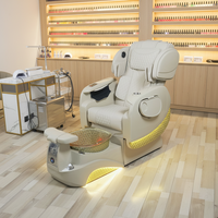 Chaise de pédicure pour salon de manucure avec système de massage des pieds par vibration et roulement en acier inoxydable, siège inclinable, système de jets d'hydrothérapie, lampe LED