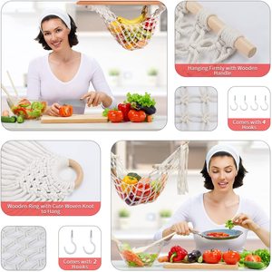 Fruit Hammock Under Cabinet 2 Pack Macrame Hanging Fruit Basket Veggie Banana Holder For RV Camping Kitchen - Product Image 3