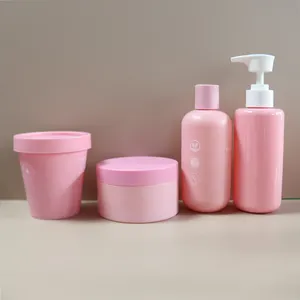 Emballage cosmétique en plastique 8oz bouteille ronde matte boston avec pompe bouteille de savon pour le corps shampoing avec masque pour les cheveux pot en pot