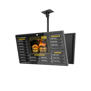 Papan menu digital pemasangan gantung 32 inci, papan reklame digital dan display sistem Android display 2K Restoran papan reklame digital lcd