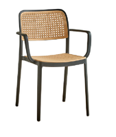 Fauteuil empilable moderne H-766A en plastique PP, bicolore, pour extérieur, avec assise respirante en imitation tressée et impression UV