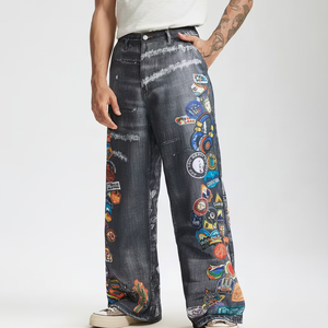 Streetwear personnalisé jeans à lisière tornade rouges bruts vintage pantalon en denim pantalon baggy pour hommes jeans bruts à lisière en denim pour hommes - Product Image 1