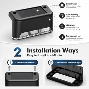 Lampe de clôture LED solaire étanche IP65 pour jardin, terrasse, marches, éclairage décoratif extérieur - Product Image 2