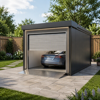 Garage modulaire préfabriqué en acier détachable avec porte à enroulement pour le stationnement des véhicules, l'atelier et le stockage sécurisé des outils