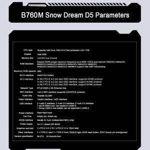 Carte mère B760 M-ATX DDR5 pour processeurs Core de 14e/13e/12e génération, double canal 96 Go, B760M SNOW DREAM D5, nouvelle DDR5 double canal, prend en charge jusqu'à - Product Image 3