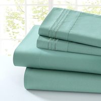 Ensemble de 4 feuilles de broderie en microfibre Super Soft 1800 Thread 100% avec poches profondes résistantes aux plis et à la décoloration Spa bleu
