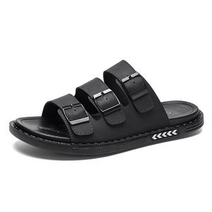 Sandales d'été élégantes pour hommes à bout ouvert avec boucles métalliques multi-ajustables en similicuir cousues à la main antidérapantes décontractées - Product Image 6