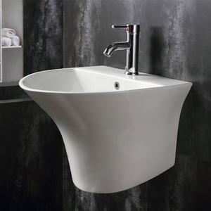 Lavabo en céramique semi-piedestal à suspendre au mur, prix bas avec vis de fixation - Product Image 4