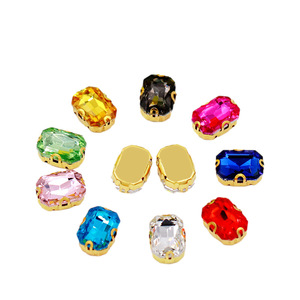 Boucles rectangulaires en strass, base dorée, 12 facettes, 4 trous, accessoires de bijouterie pour vêtements, bricolage - Product Image 5