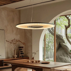 Japanese Style Round Pendant <b>Light</b> Led Anti Glare Chandelier For <b>Dining</b> Room - Product Image 1
