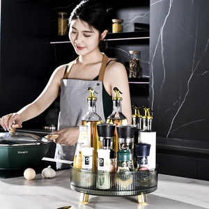 Rotating Cosmetic Storage Rack Transparent Gold Plated Turntable <b>Desktop</b> Organizer For Makeup And Skincare Bottles - Product Image 3