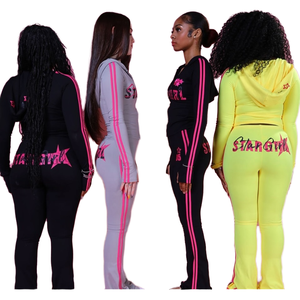 Conjunto Deportivo de Dos Piezas para Mujer, Estilo Y2K, Sudadera con Capucha y Cremallera Bordada, Pantalones Deportivos, Ropa de Alta Calidad, Estilo Urbano, Tejido Ajustado - Product Image 4