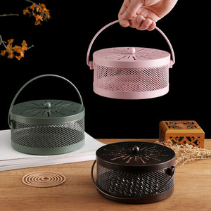 Handle Fireproof Hollow Metal Mosquito Incense Coil Holder Burner Box Container Mosquito Incense Coil Holder Burner Box Containe