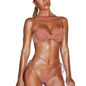 Maillot de bain personnalisé Fabricant de bikini 2 pièces Vêtements de plage brillants Ensemble de bikini en nylon métallisé Haut à armatures Maillot de bain pour femme - Product Image 2