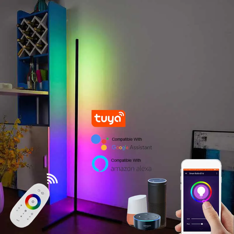 RGB Alexa Tuyaアプリリモート音楽コントロールコーナースタンディングライトLED三脚フロアランプリビングルームデコレーションムードコーナーライト