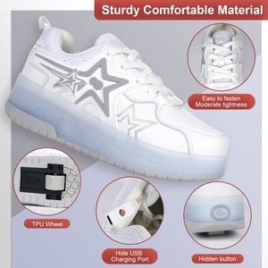 Выдвижные Туфли-ролики для мальчиков, детская спортивная обувь-ролики со светодиодной подсветкой и колесами - Product Image 6