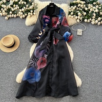 Robe longue décontractée pour femme avec col romain et dentelle, collection automne
