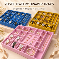 Plateau de rangement en velours personnalisé pour bijoux, avec séparateurs amovibles et compartiments sur mesure pour bagues, montres et bracelets