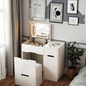 Sang trọng 2025 mới thiết kế gỗ Vanity trang điểm với lưu trữ cô gái Led Gương bàn trang điểm - Product Image 5